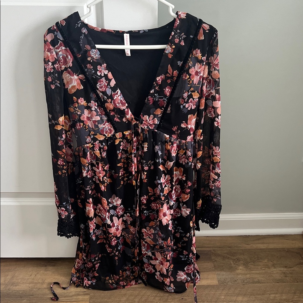 Black Floral V-Neck Dress